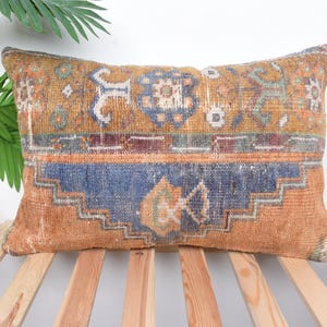 Pillow for Sofa, Boho Pillow, 16x24 Handmade Kilim Cushion, Home Decor Pillow, Brown Pillow, Lumbar Pillow, Textured Pillow, Colorful Pillow
