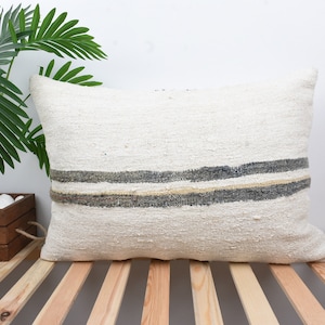 Boho Pillow Sham Cover, Gift Pillow, 20x28 Interior Designer Pillow, Handmade Kilim Cushion, White Pillow Cover, Lumbar Pillow, Hemp Pillow,