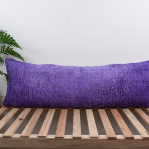 Handmade Kilim Cushion, Ethnical Kilim Rug Pillow, 16x48 Vintage Kilim Throw Pillow, Pillow for Couch, Purple Pillow, Rectangular Pillow,