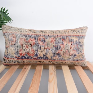 Vintage Pillow, Kilim Pillow, 12x24 Turkish Pillow, Kilim Cushion Sham, Purple Pillow, Southwestern Lumbar  Pillow, Textured Pillow,