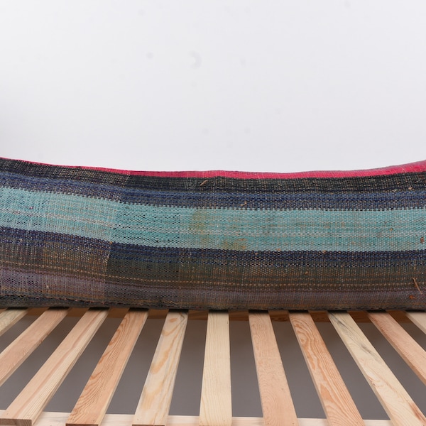 Kissen für Couch, Vintage Kilim Dekokissen, 16x48er Kelimkissen, Türkisches Kelimkissen, Grüner Kissenbezug, Türstopperkissen,