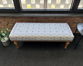 Blue Ottoman Bench, Farmhouse Decor, Handmade Furniture, Turkish Rug Bench, Turkish Design Bench, Ottoman Bench, Home Decor, Kitchen Bench,