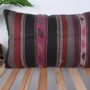 Poduszka Vintage Kilim, Poduszka Vintage Kilim, Poduszka 16x24 na kanapę, Poduszka Boho, Brązowa poszewka na poduszkę, Anatolian Lumbar Pillow,