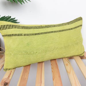 Vintage Kilim Throw Pillow, Vintage Pillow, 12x24 Turkish Kilim Pillow, Turkish Pillow, Green Pillow Cover, Bedding Pillow,