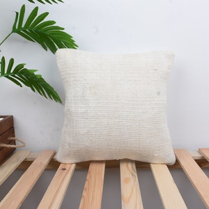 Handmade Kilim Cushion, Pillow for Couch, 14x14 Pillow for Sofa, Turkish Kilim Pillow, White Pillow, Hemp Pillow, Wool Kilim Pillow Pillow,