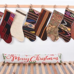 Lovely Traditional Kilim Stocking, Christmas Decoration, 8x19 inches Handmade Kilim Rug Stocking, Boho Stocking, Antique Kilim Stocking,