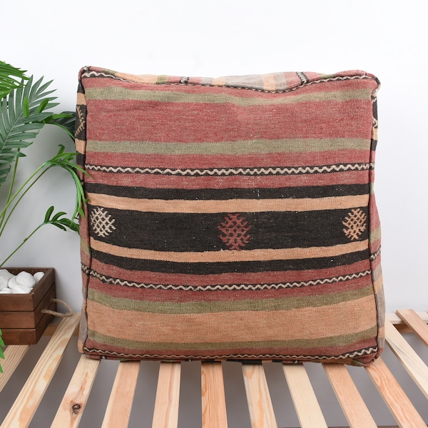 Siège poire 24 x 24 x 6, housse de coussin tribal, cadeau de pendaison de crémaillère, pouf kilim turc, pouf kilim, coussin de canapé vintage, taie d'oreiller, bouffée de sol,