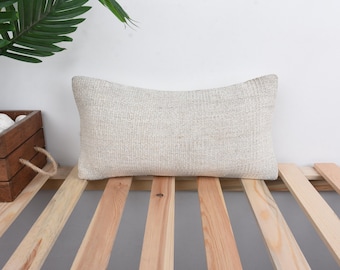 Almohada Kilim Vintage, Almohada Turca, Funda de Almohada Boho de 8x16, Almohada Vintage, Cojín Beige, Almohada Lumbar Boho, Almohada de Cáñamo,