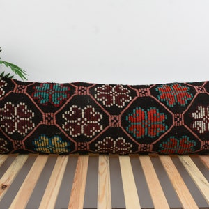 Cuscini Boho, Federa per Cuscino Kilim, Cuscino 16x48 per Divano, Cuscini Antichi, Cuscini Rossi, Cuscini da Collo, Cuscini Autentici Tessuti a Mano,