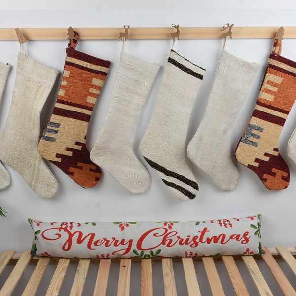 Turkish Kilim, Neutral Stocking, Vintage Stocking, Christmas Kilim Stockings, Family Stockings, Christmas Decor, Rustic Christmas Decor,