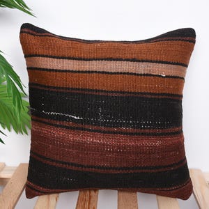 Kissen für Sofa, Kissenbezug, 40 x 40 cm, Boho-Kissenbezug, Kilim Kissenbezug, brauner Kissenbezug, gestreiftes Kissen,