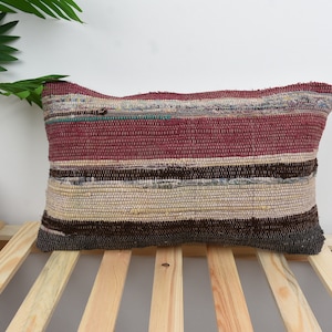 Cojín para sofá, cojines vintage, funda de cojín Kilim de 12x20, cojines antiguos, cojines rojos, cojines tope de puerta, cojines patchwork,
