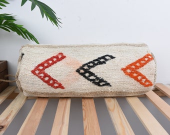 Handmade Kilim Cushion, 8x20 Antique Pillows, Boho Pillow Sham Cover, White Pillow Cover, Patterned Pillow Case, Traditional Pillow Case,