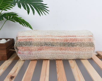 Kilim Cushion Sham, Pillow for Couch, 8x20 Turkish Pillow, White Pillow, Striped Pillow Case, Handmade Cushion, Customized Pillow Sham,