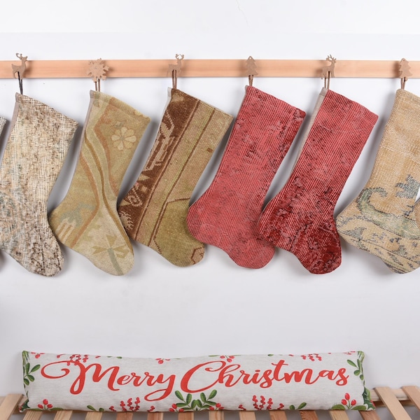 Christmas Kilim Stockings, Organic Stocking, Kilim Stocking Decor, Decorative Stocking, Turkish Rug Stocking, Kilim Christmas Stockings,