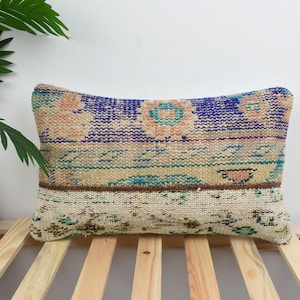 Interior Designer Pillows, Home Decor Pillows, 12x20 Kilim Pillows, Pillow for Sofa, Blue Pillows, Bedding Pillows, Patchwork Pillows,