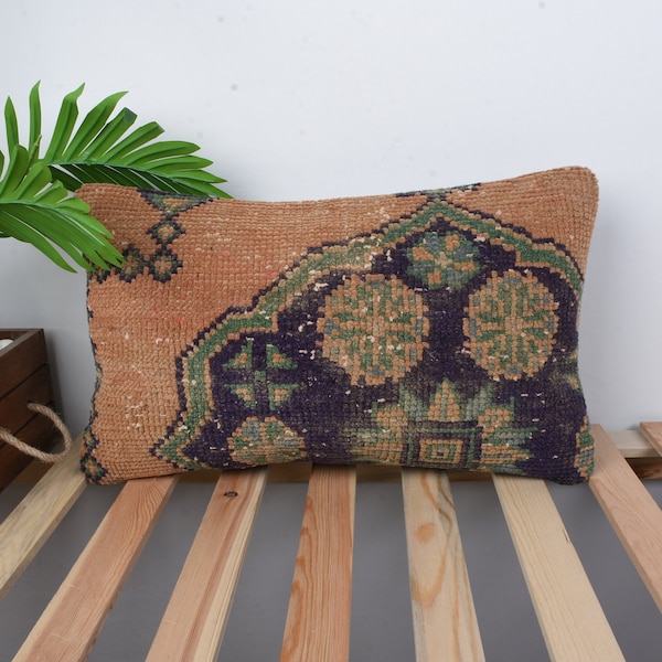 Home Decor Pillow, Kilim Pillow Cover, 12x20 Vintage Kilim Throw Pillow, Boho Pillow, Blue Pillow Cover, Door Stopper Pillow, Carpet Pillow,