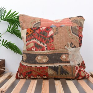 Pillow for Sofa, Gift Pillow, 24x24 Kilim Cushion Sham, Red Pillow, Patchwork Pillow, Patterned Pillow, Personalized Gift Pillow Cushion,