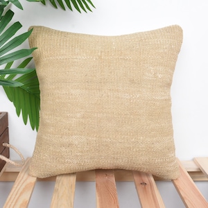 Pillow for Couch, Handmade Kilim Cushion, 14x14 Vintage Kilim Pillow, Kilim Pillow Cover, Beige Cushion Case,Contemporary Plain Decor Pillow