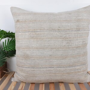 Pillow for Couch, Kilim Pillow Cover, 32x32 Vintage Kilim Pillow, Handmade Kilim Cushion, Beige Cushion, Handcrafted Hemp Pillow,