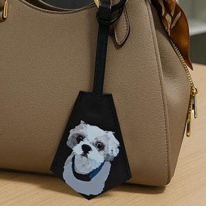 Custom Pet Portrait leather bag charm – Personalized Dog Tag, Leather Key Bell Clochette, Luggage or Dog Lover Gift LWH417NDQ0