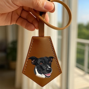 Custom Pet Portrait Leather Bag Charm, Dog Memorial Keychain, Personalized Pet Gift, Leather Bag Tag or Luggage Tag LWH729NFJ0