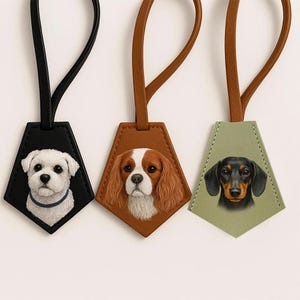 Pet Leather Bag Tag Handmade Bag Charm, Pet Portrait, Dog Memorial, Leather fashion accessories, Personalized Gift LWH327W11TT
