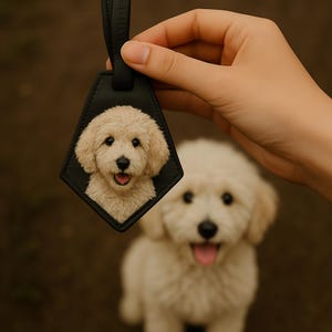 Pet Leather Bag Tag Handmade Bag Charm, Pet Portrait, Dog Memorial, Leather fashion accessories, Personalized Gift LWH327W11TT