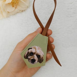 Custom Pet Portrait leather bag charm – Leather Key Bell Clochette, Personalized Dog Tag, Luggage or Dog Lover Gift LWH417NDQ0