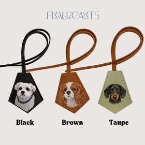 Pet Leather Bag Tag Handmade Bag Charm, Pet Portrait, Dog Memorial, Leather fashion accessories, Personalized Gift LWH327W11TT