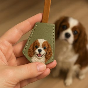 Pet Leather Bag Tag Handmade Bag Charm, Pet Portrait, Dog Memorial, Leather fashion accessories, Personalized Gift LWH327W11TT