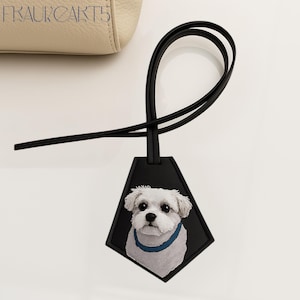 Pet Leather Bag Tag Handmade Bag Charm, Pet Portrait, Dog Memorial, Leather fashion accessories, Personalized Gift LWH327W11TT