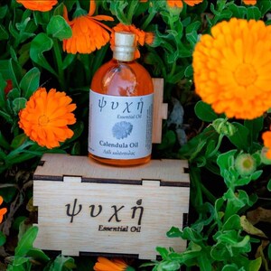 Calendula Officinalis Oil 100ml , with wooden box, handmade, Greece