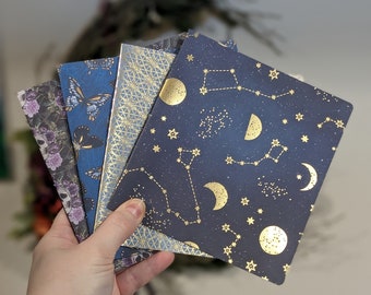 Mini Pocket Size Travel Journal Books, Treasure Book, Blank Junk Journal for Prayers, Memories, Witchy Celestial Goth Themed