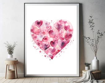 Watercolor Pink Heart Print: Valentine's Day Wall Art (Digital Download)