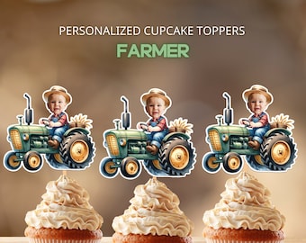 Personalisierte Bauer Foto Cupcake Toppers: Bauernhof Geburtstag Dekor (Digitale Datei)