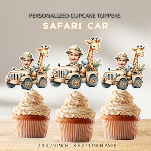 Safari Car Custom Face Cupcake Toppers: Jungle Animals Birthday (Digital File)