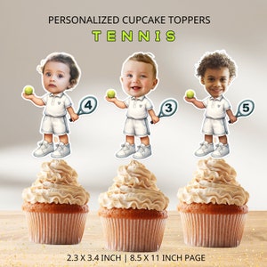 Tennis Personalized Face Cupcake Toppers, Tennis Birthday Party, Digital File
