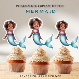 Mermaid Custom Face Cupcake Toppers (Digital File)