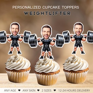 Personalized Weightlifter Cupcake Toppers: Gym Birthday Decor (Digital File)