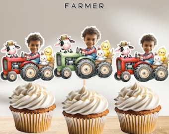 Bauer Personalisierte Cupcake Toppers: Traktor Geburtstag Dekor (Digitale Datei)