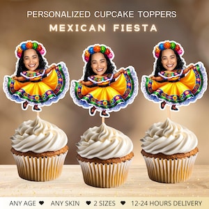 Personalized Mexican Fiesta Girl Cupcake Toppers: Mexican Birthday Decor (Digital File)
