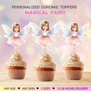 Topper per cupcake personalizzati con fata, topper per cupcake con foto, topper con viso di ragazza, decorazioni per compleanno, file digitale