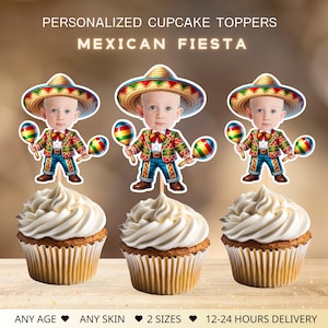 Personalized Mexican Fiesta Face Cupcake Toppers  (Digital File)