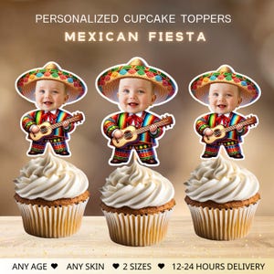 Personalized Mexican Fiesta Cupcake Toppers: Boy Sombrero Birthday Decor (Digital File)