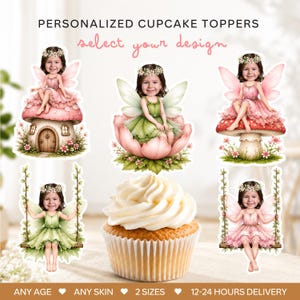 Fairy Personalized Face Cupcake Toppers |  Magical Garden Birthday Decor (Digital File)