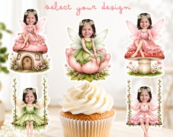 Fairy Personalized Face Cupcake Toppers |  Magical Garden Birthday Decor (Digital File)