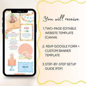 Fun to Be One First Birthday Website Invitation | Editable Canva Template (Digital Download) image 2