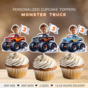 Monster Truck Personalized Face Cupcake Toppers: Racing Birthday Decor (Digital File)
