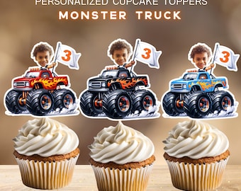 Monster Truck Personalized Face Cupcake Toppers: Racing Birthday Decor (Digital File)